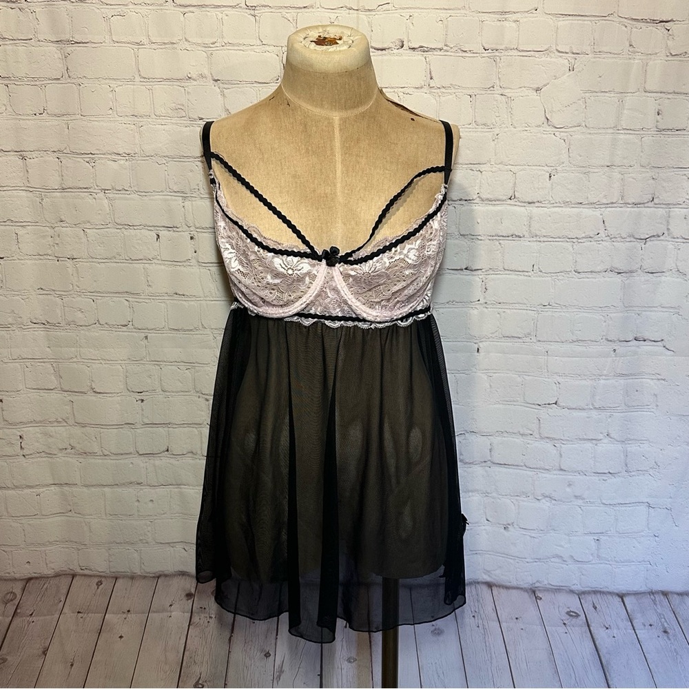 Dream girl coquette fairy core Black and Pink Lace Babydoll